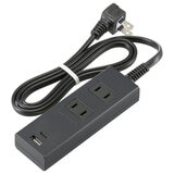 オーム電機 2口 PD対応USBポート付きタップ 　1m ブラック HS-TU21PD23-K