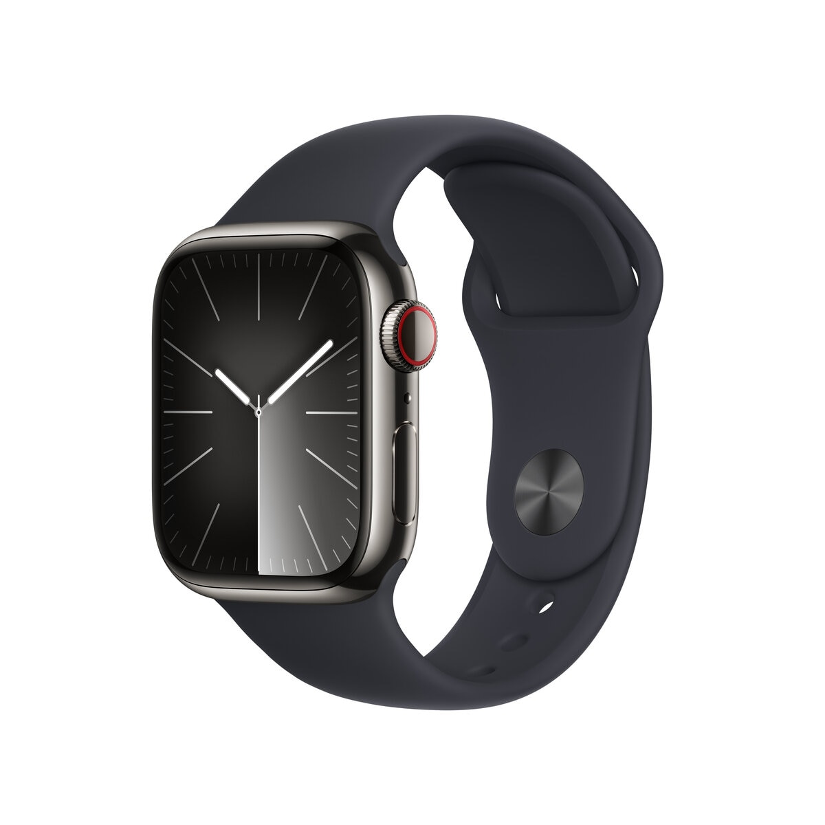 Apple Watch Series 9（GPS + Cellularモデル）- 45mmグラファイトステンレススチールケースとミッドナイトスポーツバンド - S/M