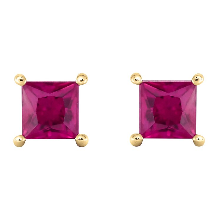 18K イエローゴールド スクエアカット ルビー ピアス 18K イエローゴールド スクエアカット ルビー ピアス