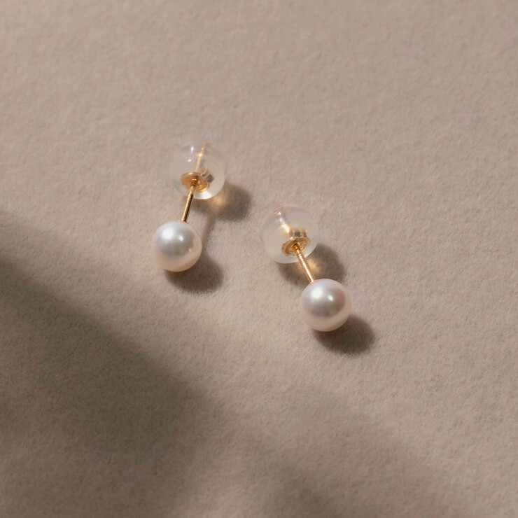 18K イエローゴールド アコヤパール ピアス 4.5mm