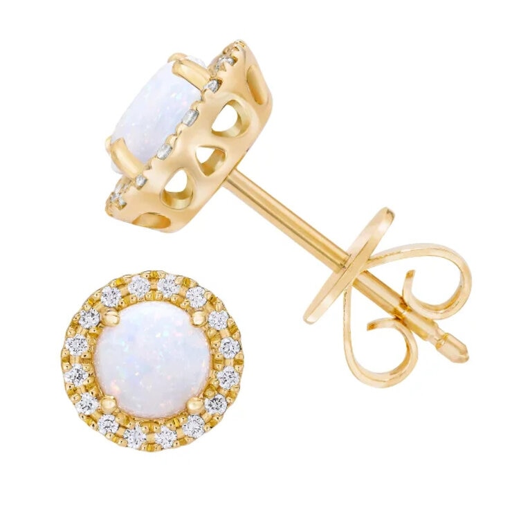 14K イエローゴールド 0.12カラット ダイヤモンド / オパール ピアス 14K イエローゴールド 0.12カラット ダイヤモンド / オパール ピアス