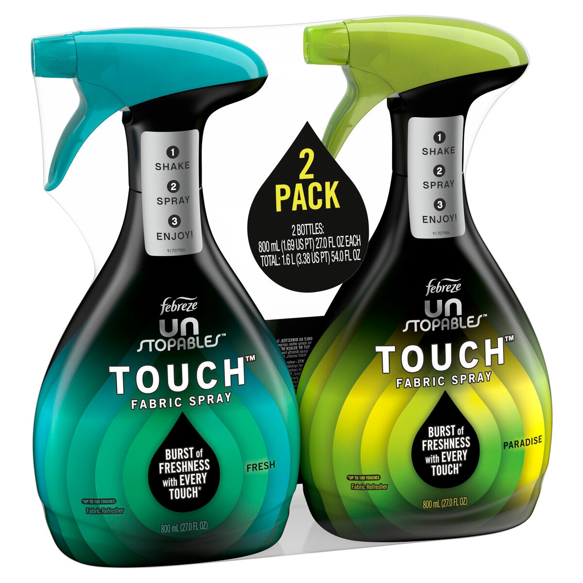 ファブリーズ アンストッパブル タッチ スプレー800ml x 2 本 (フレッシュとパラダイスの香り）