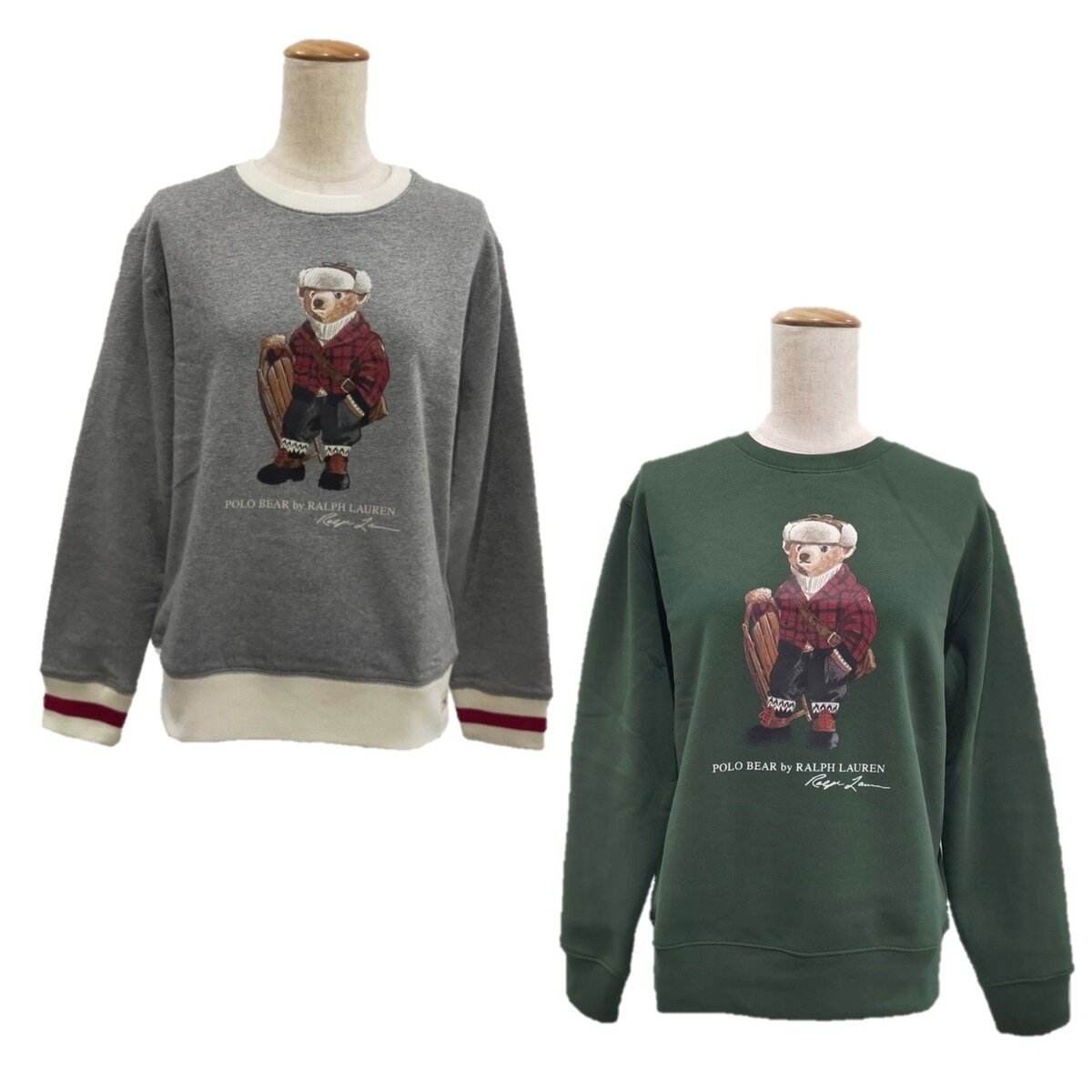 ポロ ラルフローレン キッズ ベア スウェットシャツ グリーン/グレー ポロ ラルフローレン キッズ ベア スウェットシャツ グリーン/グレー