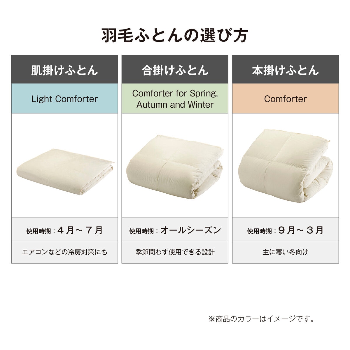 羽毛合い掛け布団 ナチュラルダックダウン93％ シングル アイボリー