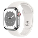 Apple Watch Series8 GPS+Cellular 41mm シルバーステンレススチールケースとホワイトスポーツバンド