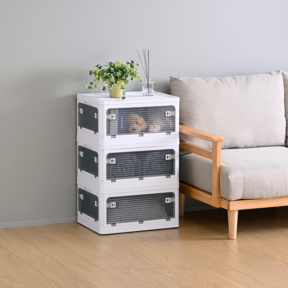 YAMAZEN コンテナフルオープンボックスM 3個組 ホワイト