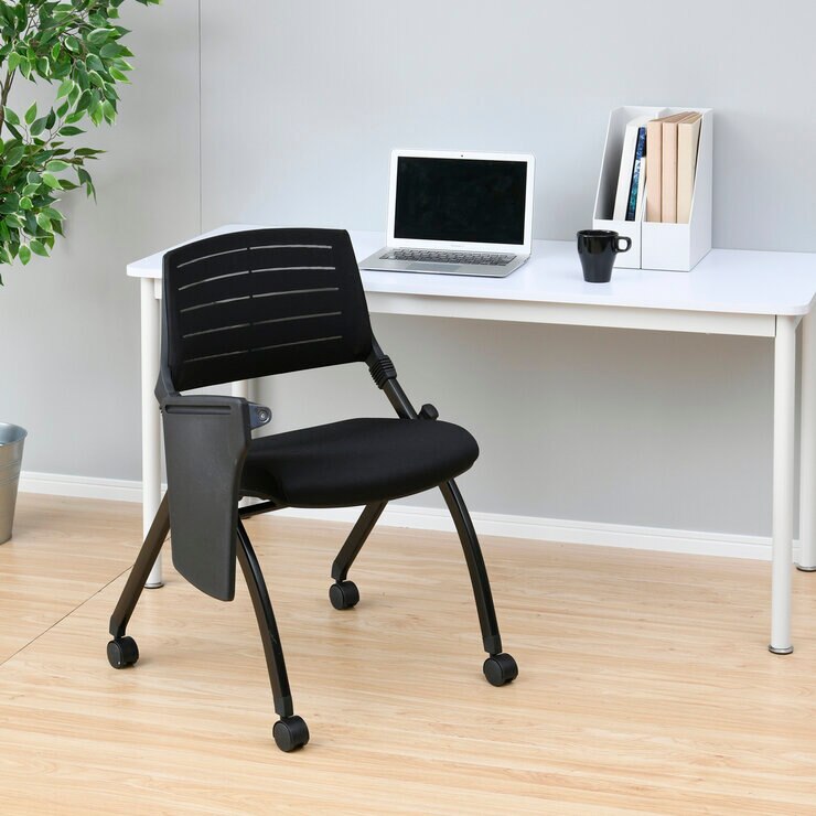 YAMAZEN キャスター付きミーティングチェア メモ台付き ブラック