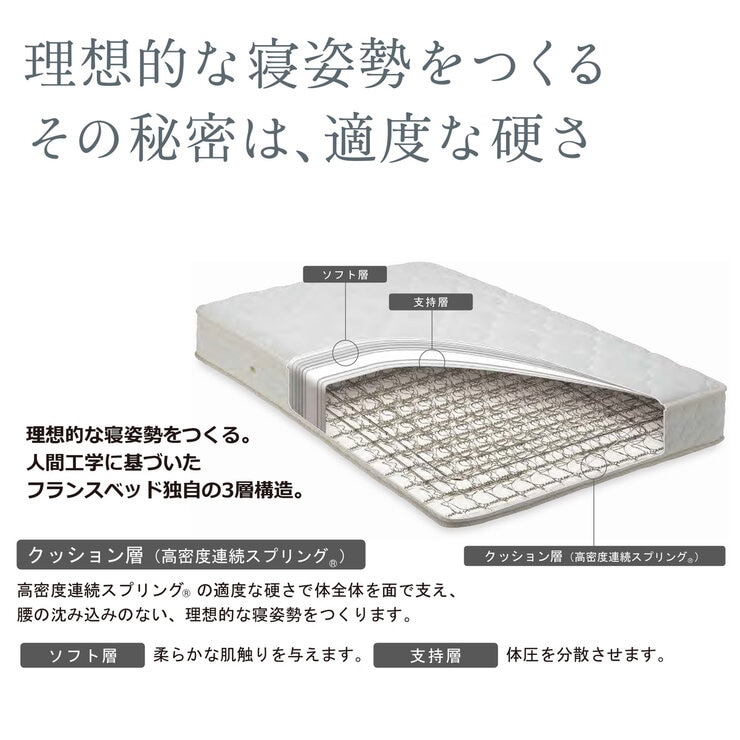 フランスベッド IQモンテカルロフレーム マットレス セット セミダブル グレー