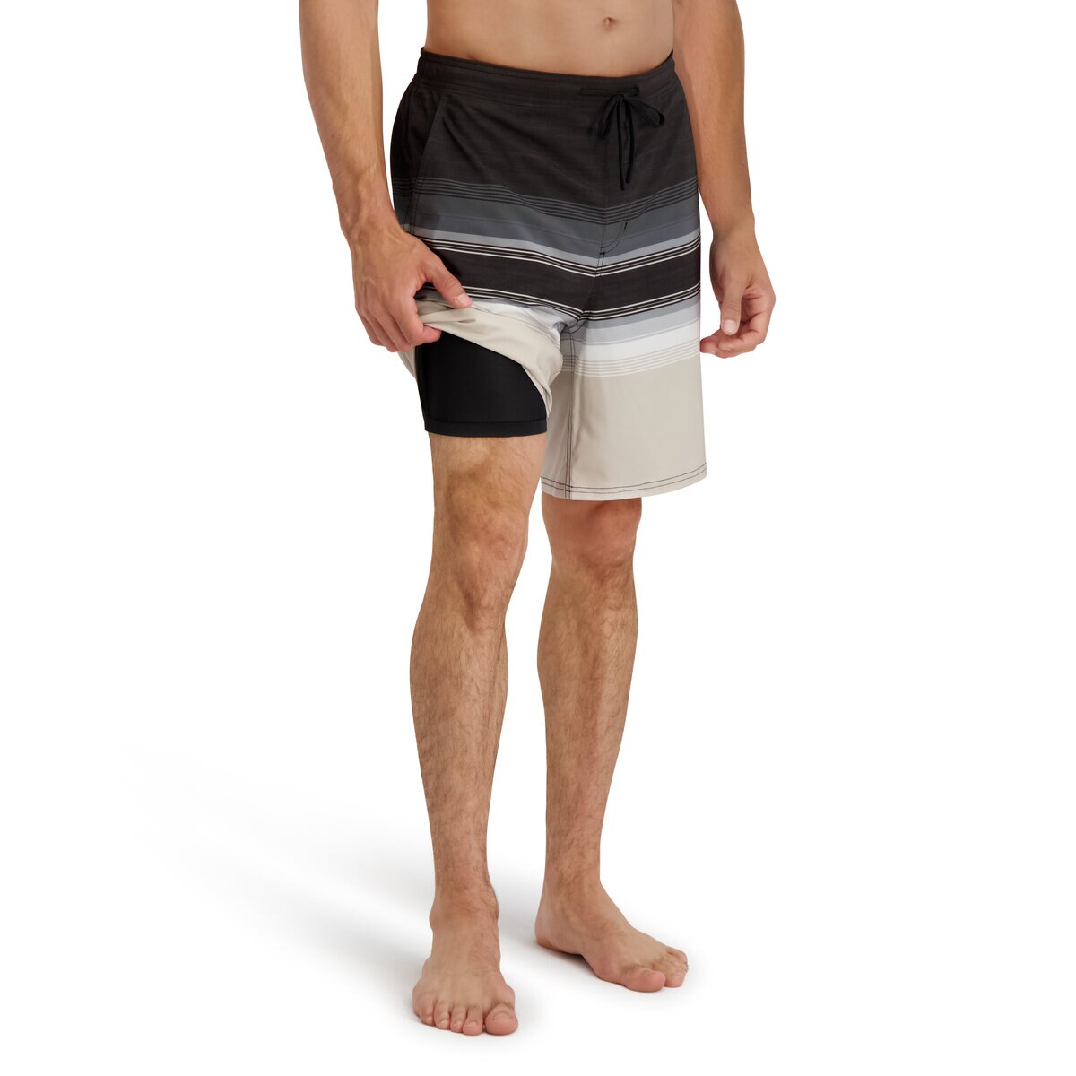 カークランドシグネチャー メンズ 水着ショーツ ブラックホライズンストライプ M