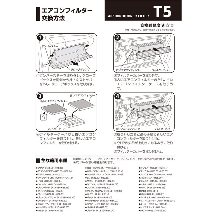 ザックジャパン 車用 エアコンフィルター 3層式活性炭入り T5