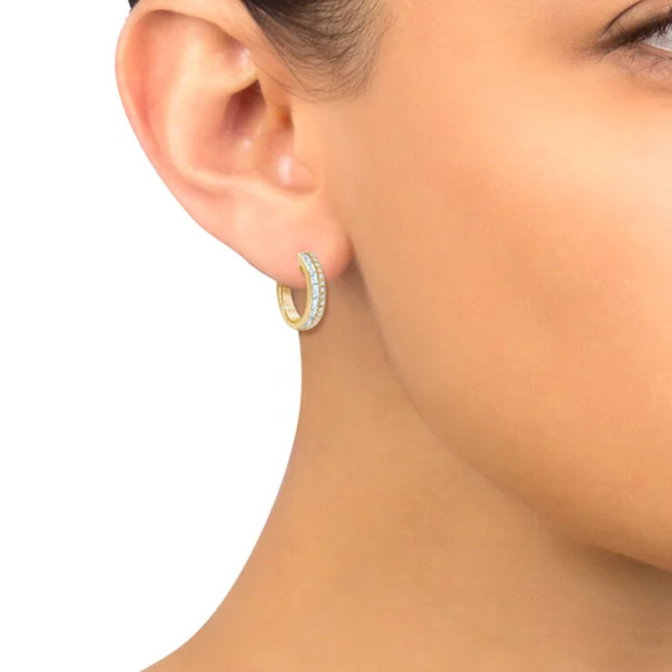 14K Yellow Gold 0.80CT Round / Baguette Diamond Hoop Earrings