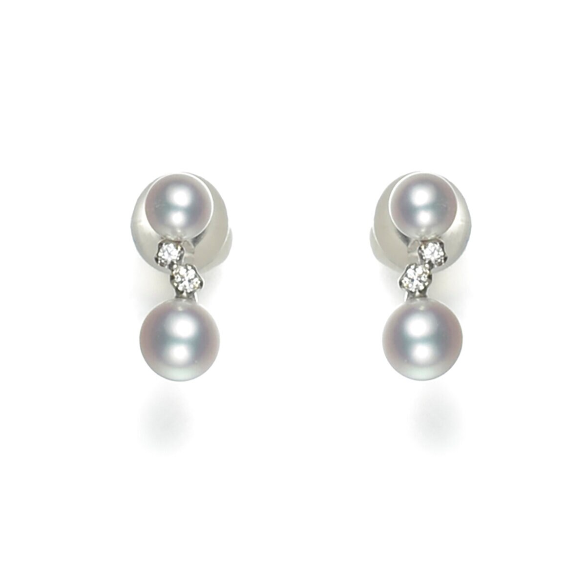 18K ホワイトゴールド あこやパール & ダイヤモンド 0.04カラット ピアス HSSYW-4807
