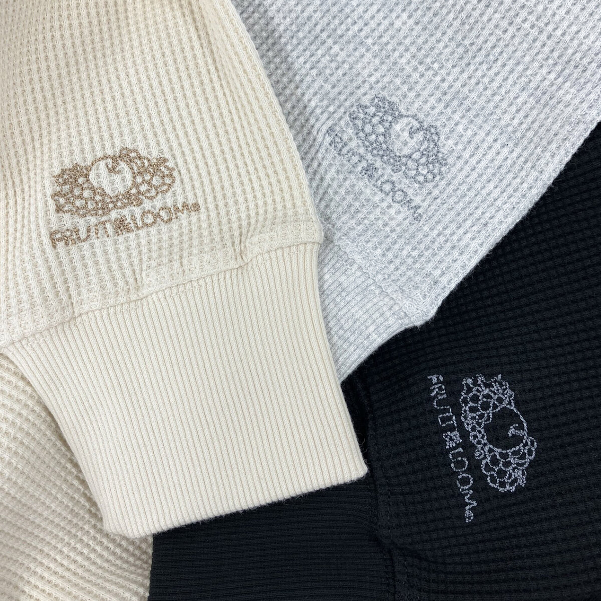 フルーツ オブ ザ ルーム レディース ワッフル 長袖 Tシャツ ブラック M