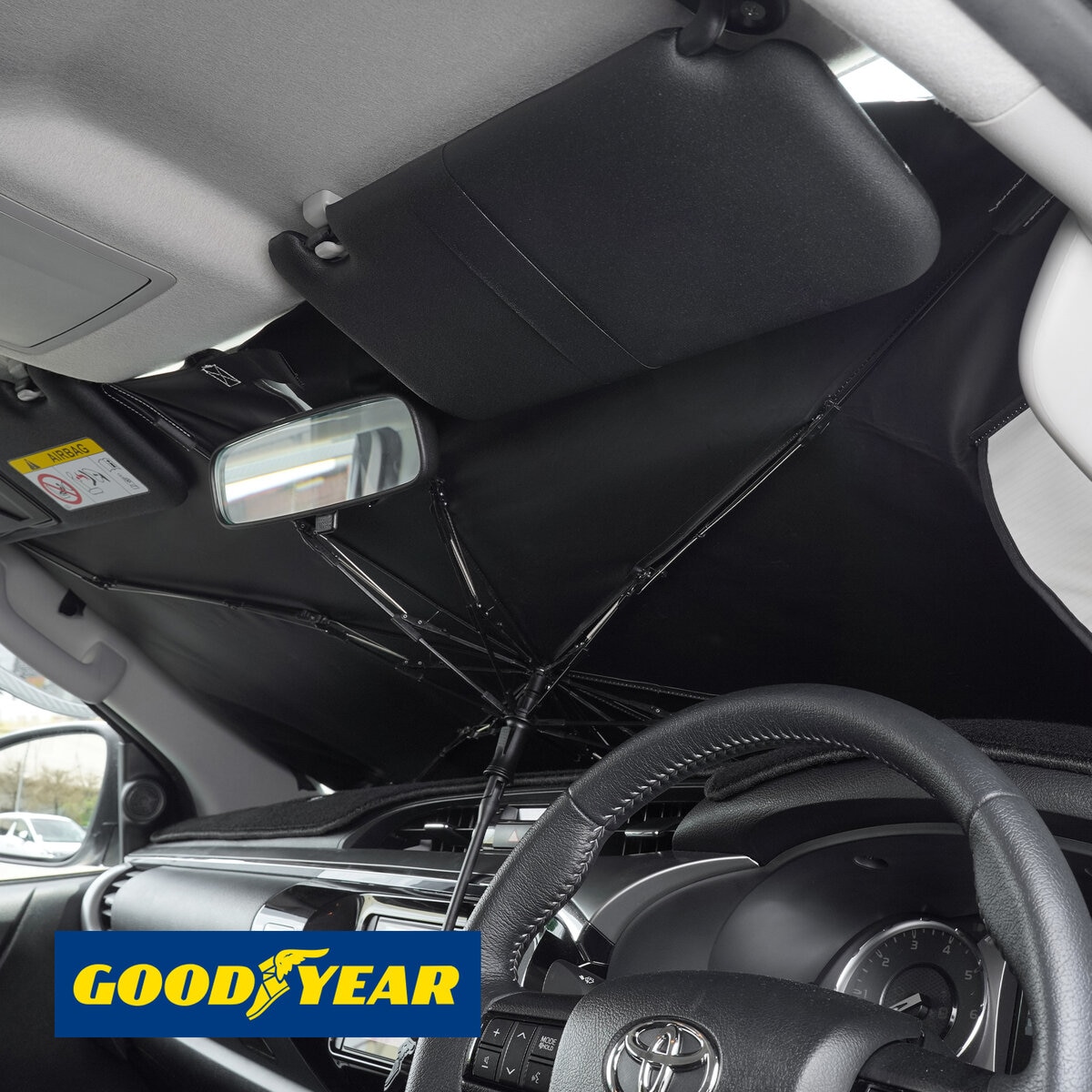 グッドイヤー プレミアムサンシェード Radi-Cool 傘型 GOODYEARロゴ入 折りたたみ傘 サイズL 150x90cm