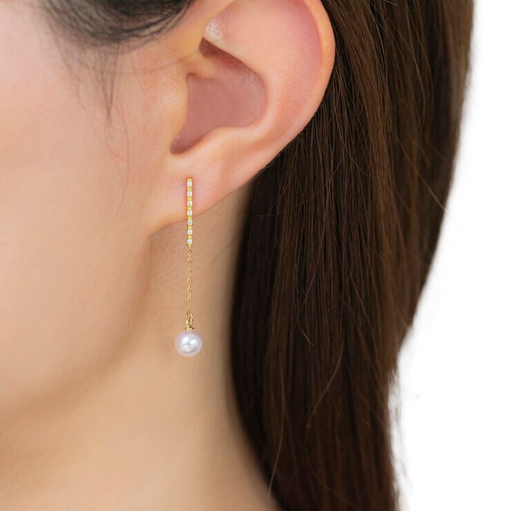 18K イエローゴールド あこや パール 6.0mm & ダイヤモンド 0.07カラット ピアス 18K イエローゴールド あこや パール 6.0mm & ダイヤモンド 0.07カラット ピアス