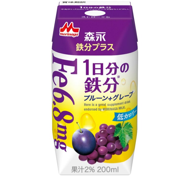 森永 鉄分プラス 1日分の鉄分 プルーン+グレープ味 200ml x 24本