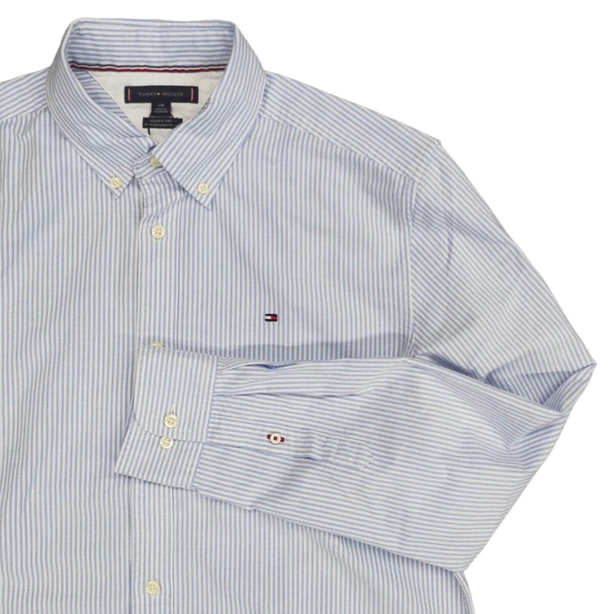 トミーヒルフィガー メンズ 長袖シャツ ブルーストライプ L
