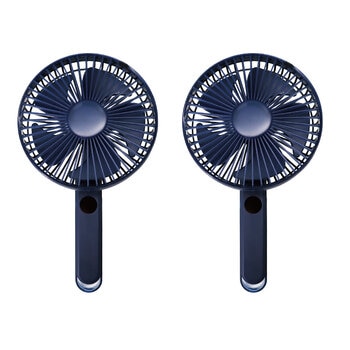Seena ディスプレイ付 大型ハンディファン 2個セット ネイビー×ネイビー