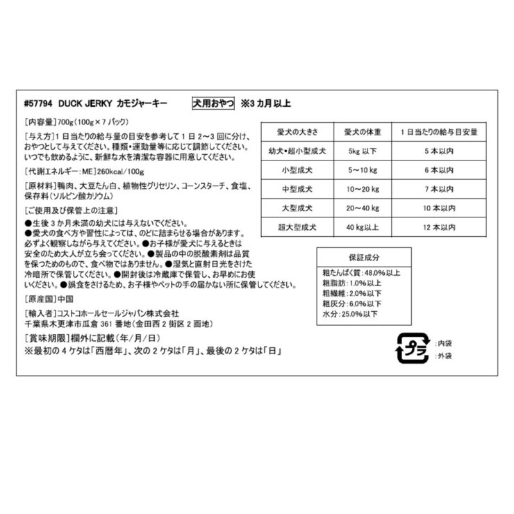 カモジャーキー100g x 7パック 愛犬用