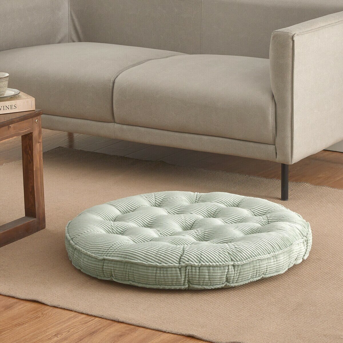 コーデュロイ フロアクッション 76cm x 76cm　デザートセージ