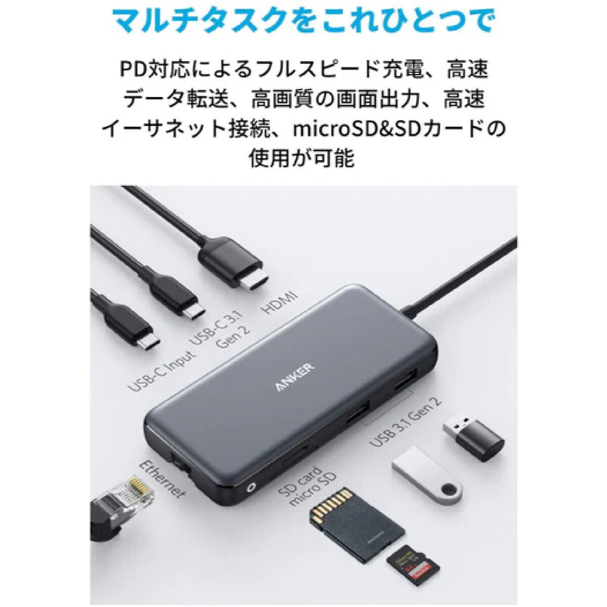 Anker（アンカー）PowerExpand 8-in-1 USB-C PD 10Gbps データ ハブ　A83830A2