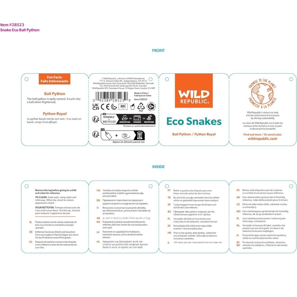 ワイルドリパブリック ヘビ ぬいぐるみ エコ ボールニシキヘビ 28523