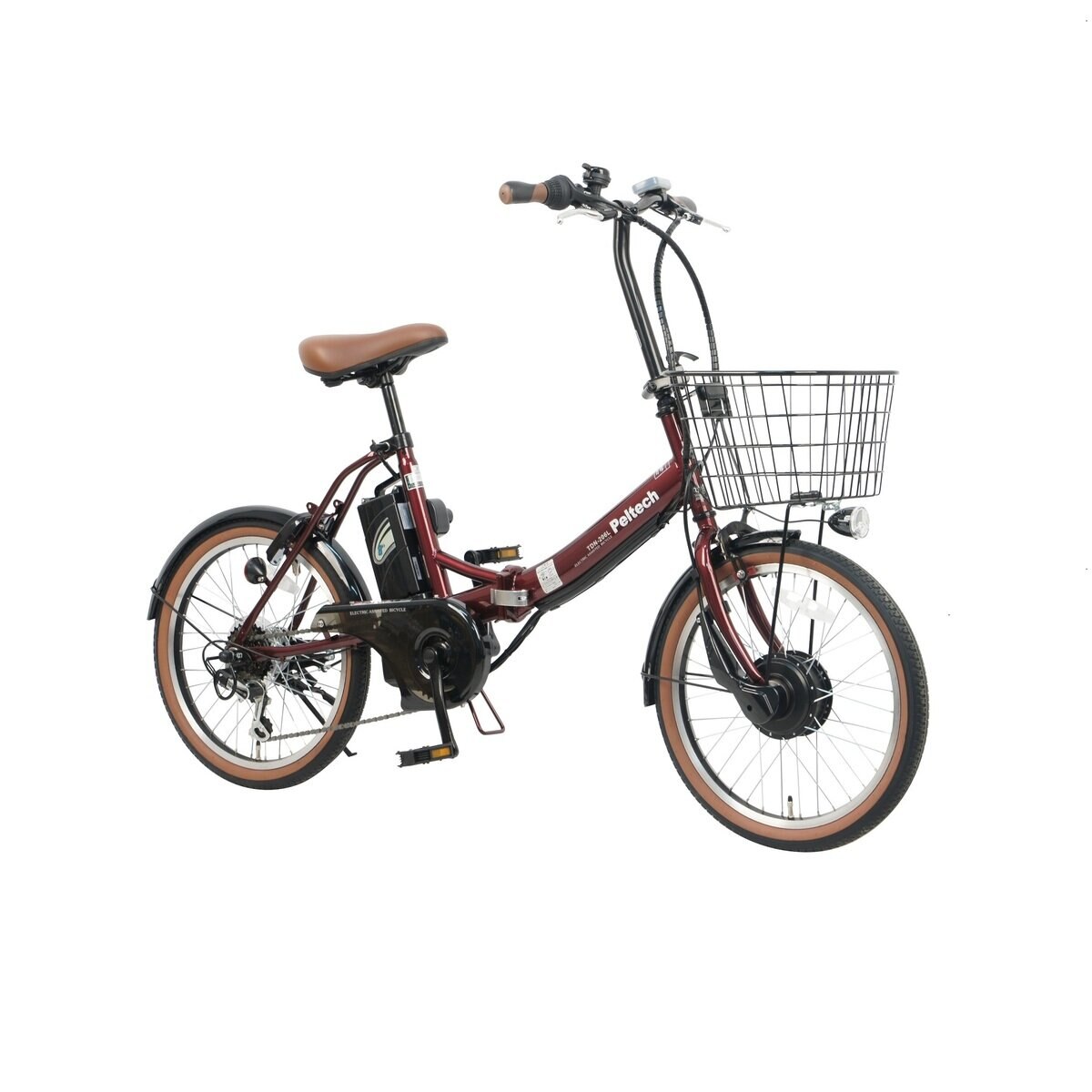 ペルテック 20インチ 折り畳み電動アシスト自転車　TDN-206L ワインレッド　8Ahバッテリー