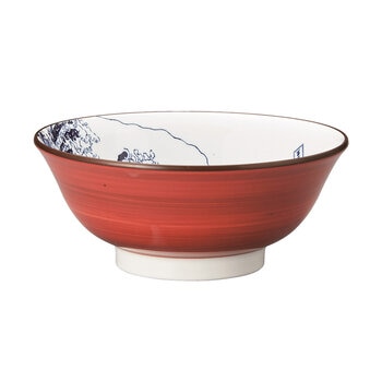 三郷陶器 北斎富士 赤巻き 21cm 高台丼 美濃焼