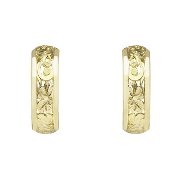 14K イエローゴールド ハイビスカス スクロール ピアス