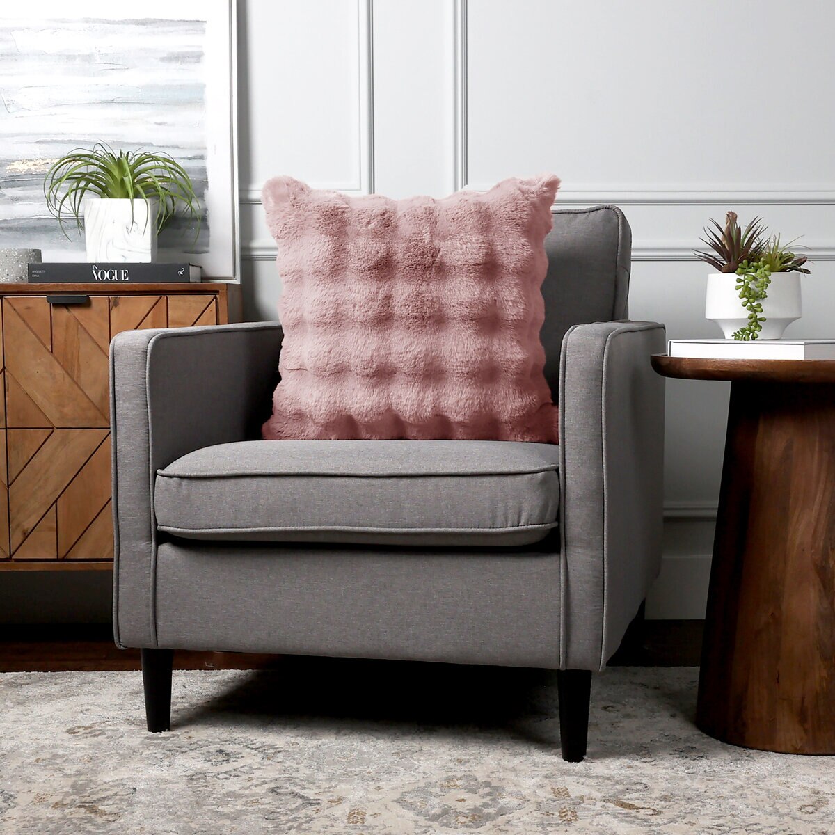 フェイクファークッション 50 x 50cm ライトピンク