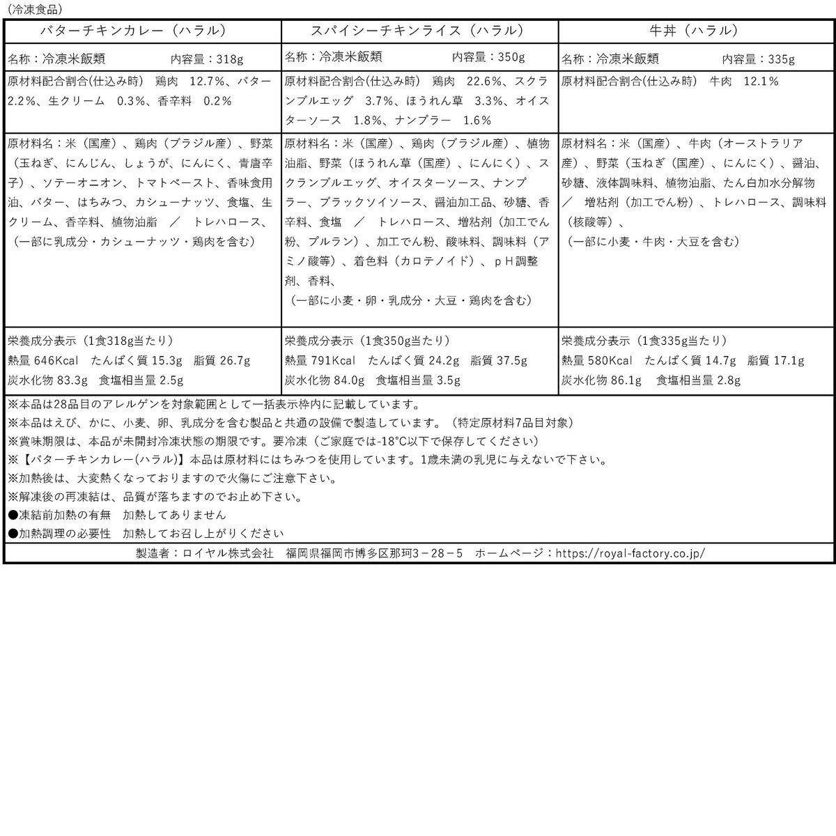 【冷凍】ROYAL ミールセット ３種類ｘ３パック（ハラル認証）