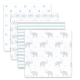 スワドルデザイン おくるみセット4枚組 ストライプ/エレファント/スター ＆ ドット/スター (パステルブルー)