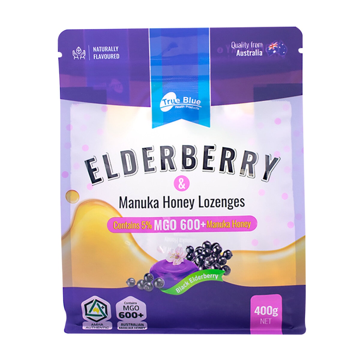 トゥルー ブルー エルダーベリー＆マヌカハニー のど飴 400g MGO 600 True Blue  Elderberry Lozenges 価格比較