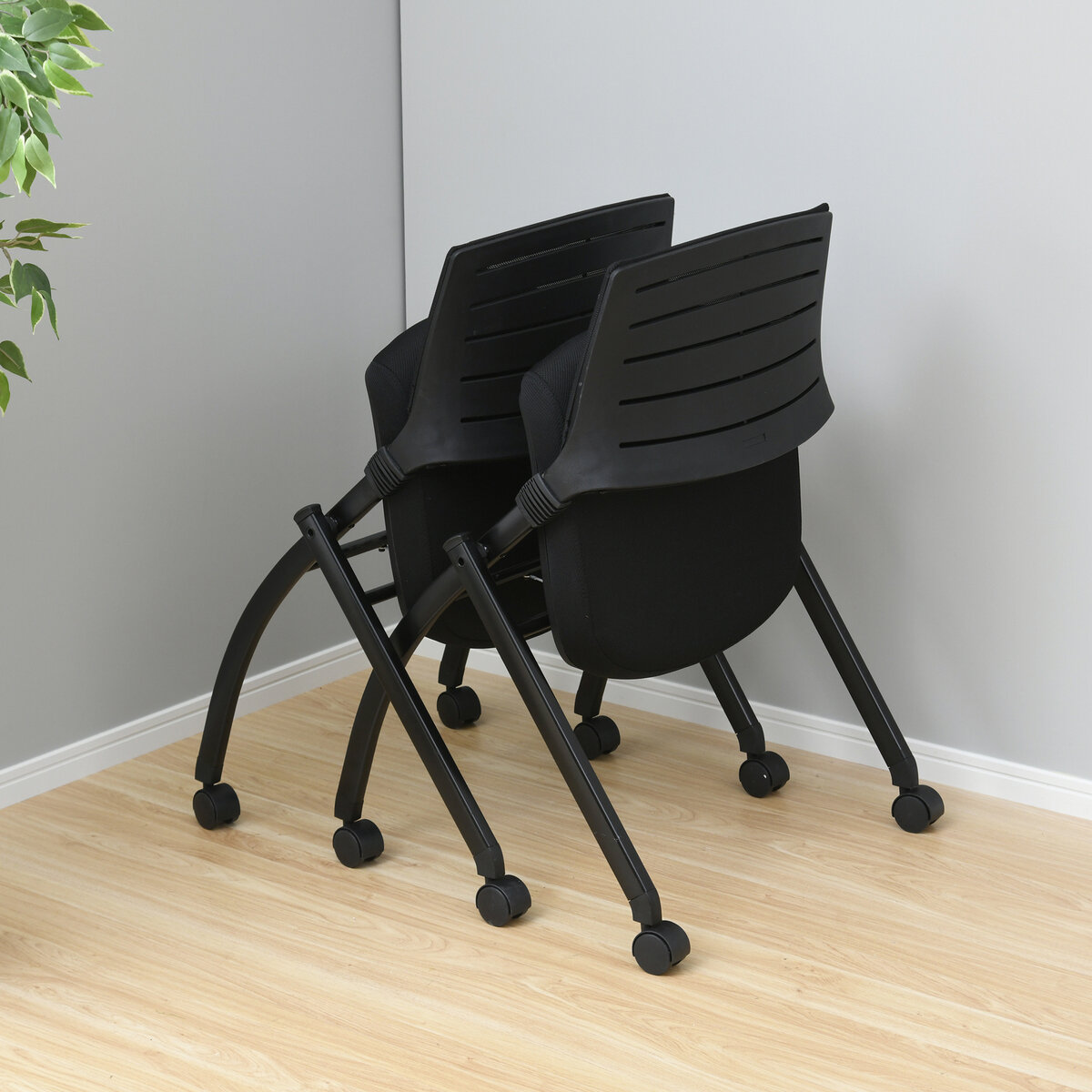 YAMAZEN キャスター付きミーティングチェア メモ台付き ブラック