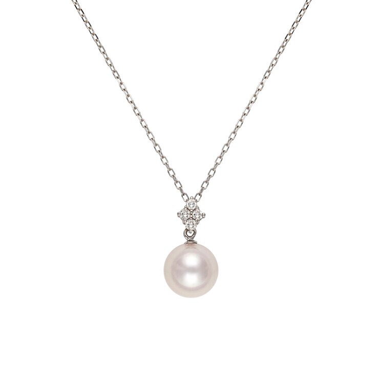 18K ホワイトゴールド あこやパール 8.00mm & ダイヤモンド 0.07カラット ネックレス 18K ホワイトゴールド あこやパール 8.00mm & ダイヤモンド 0.07カラット ネックレス