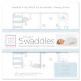 スワドルデザイン おくるみセット4枚組 ストライプ/エレファント/スター ＆ ドット/スター (パステルブルー)