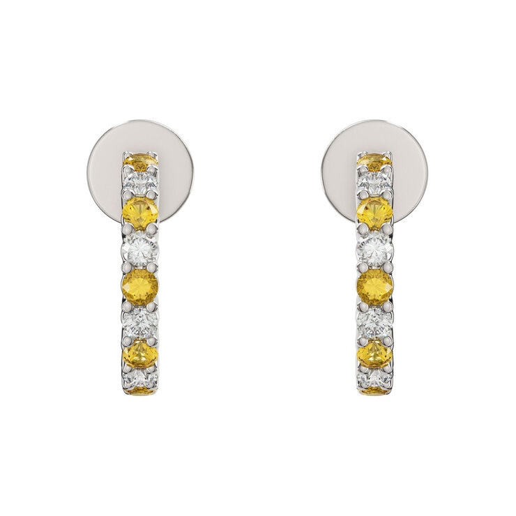14K ホワイトゴールド 0.29カラット ダイヤモンド / シトリン Jフープピアス 14K ホワイトゴールド 0.29カラット ダイヤモンド / シトリン Jフープピアス
