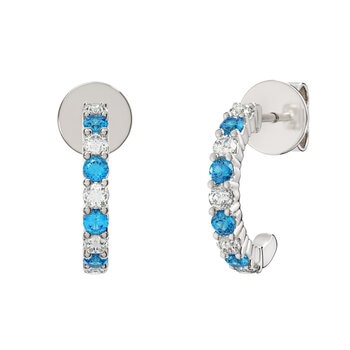 14K ホワイトゴールド 0.29カラット ダイヤモンド / ブルートパーズ Jフープピアス