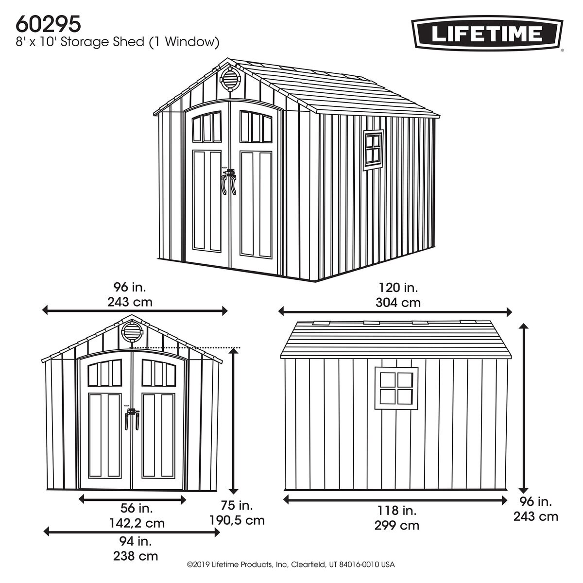 LIFETIME 8 X 10 フィート (2.4 x 3.0m) 屋外用物置