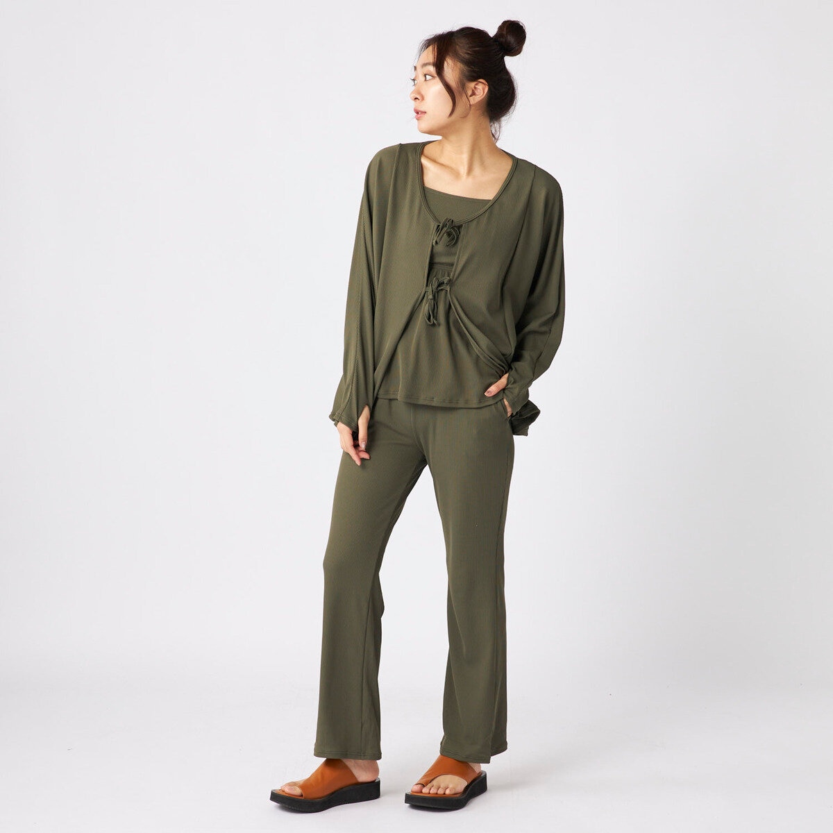 オーシャンパシフィック レディース 水着4点セット カーキ L