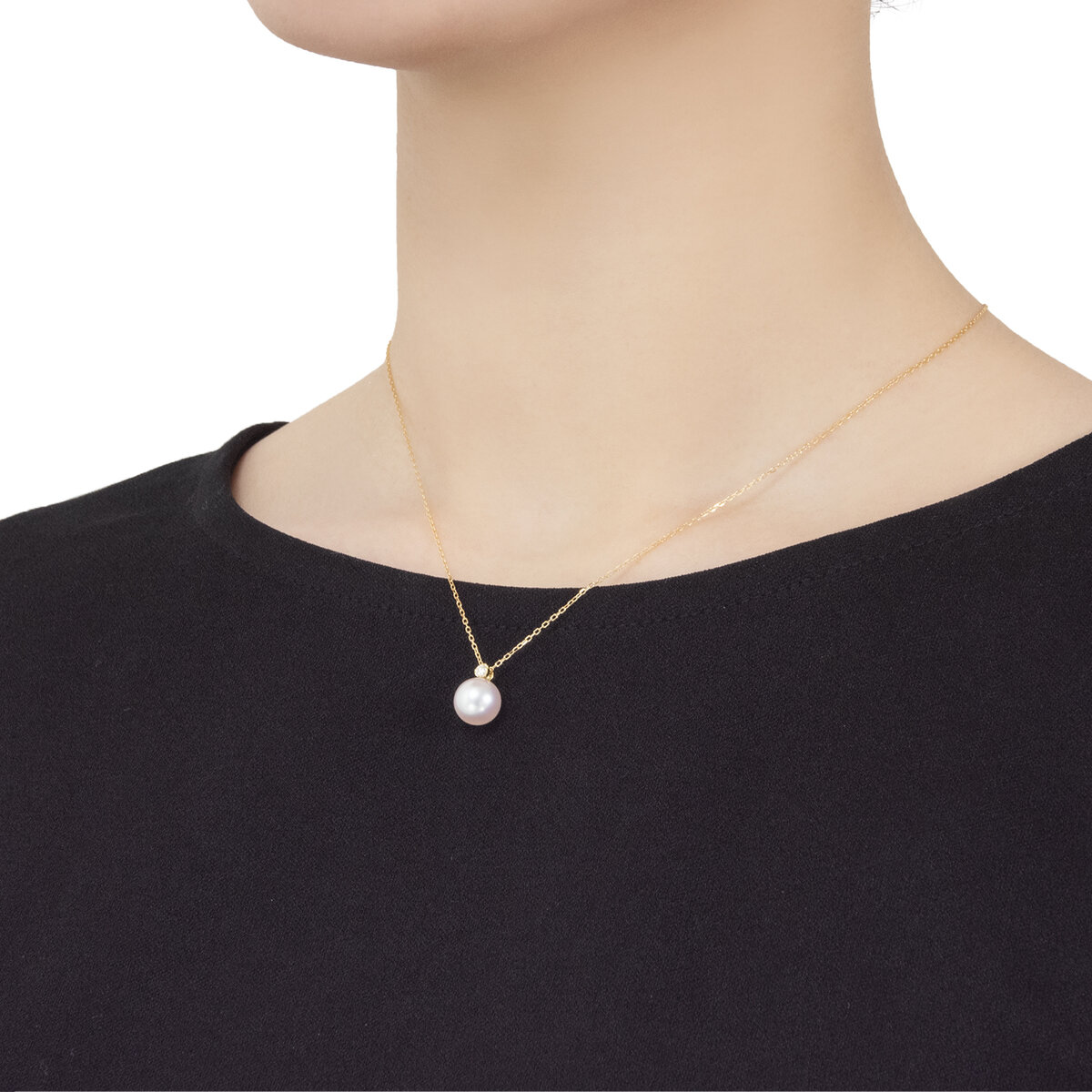 18K イエローゴールド あこやパール 9.00mm & ダイヤモンド 0.05カラット ネックレス