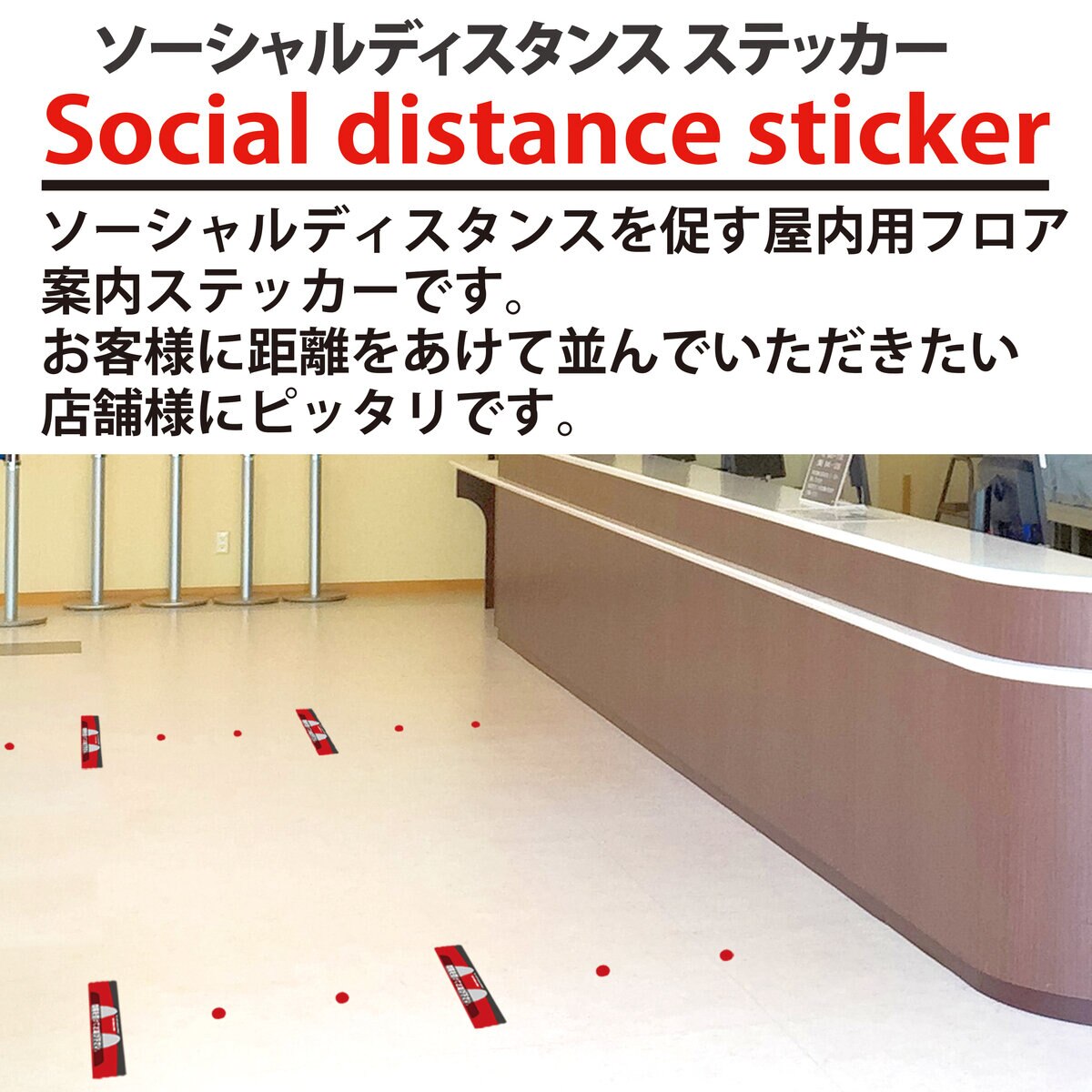 屋内用ソーシャルディスタンスステッカー (ステッカー＋案内ドット) 5枚セット