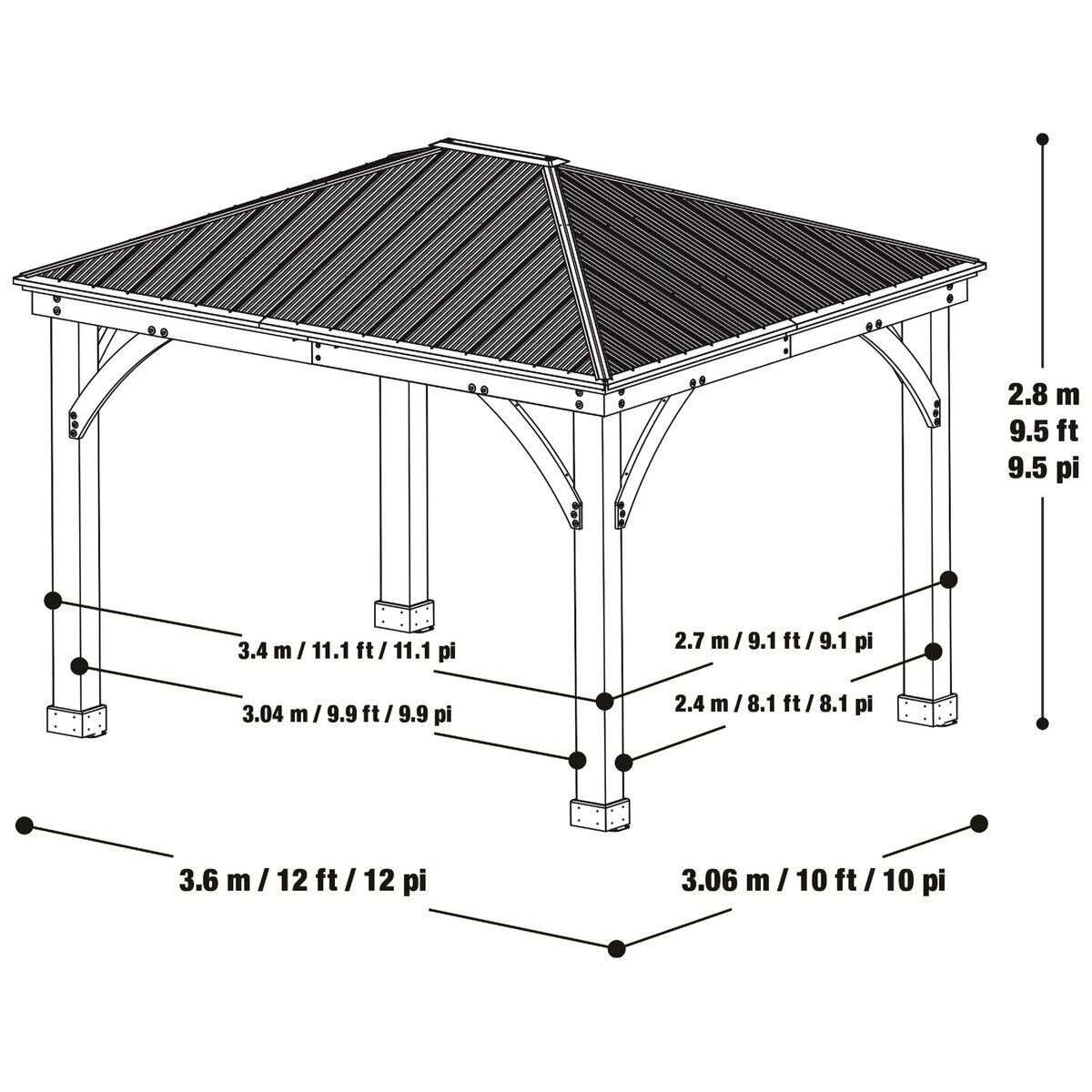 Yardistry 12x10 フィート (3.6 x 3.0m) ウッドガゼボ アルミ製屋根